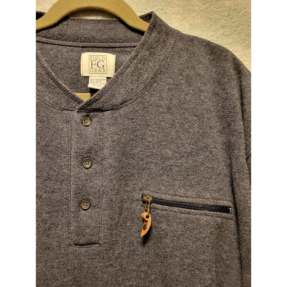Vintage Men's 1/4 Button Cabincore Fleece Pullover Lg Hunt Fish Field Gear Gray